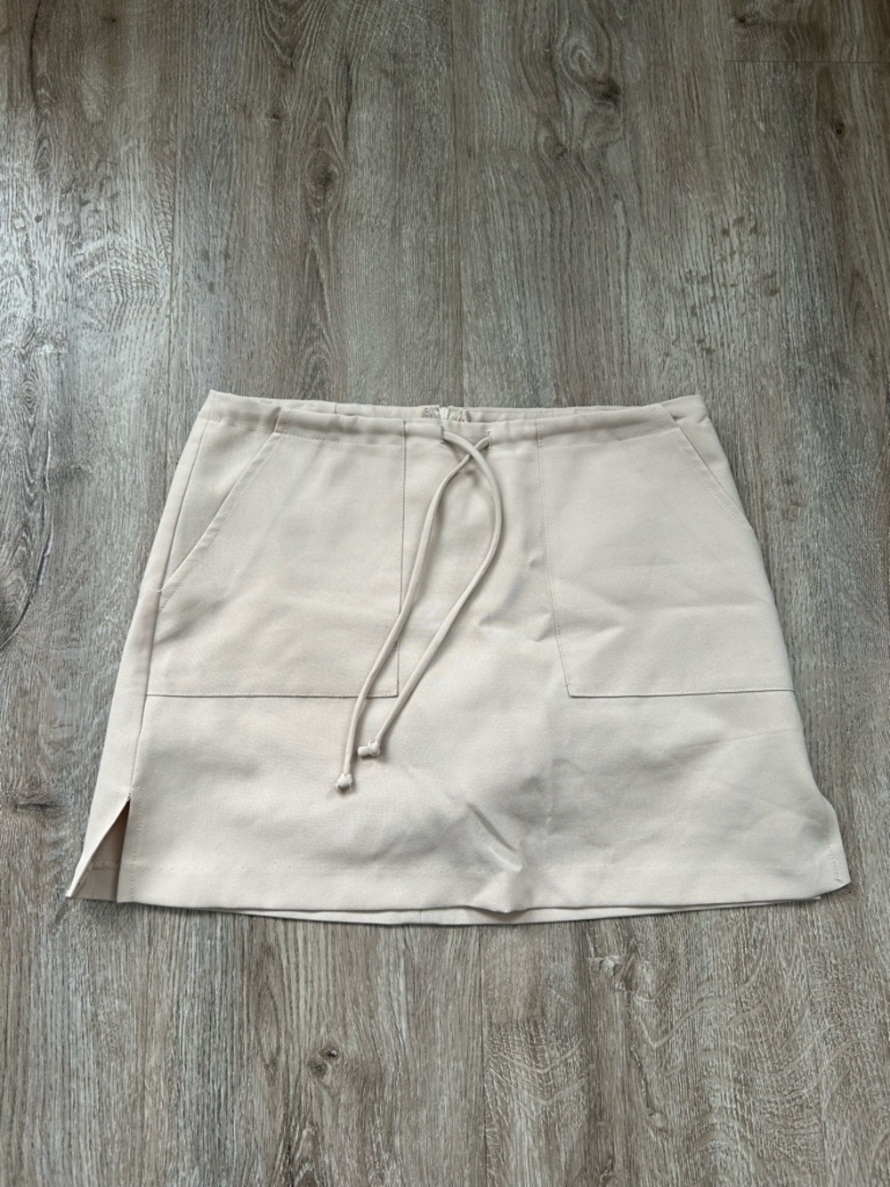 Cream Kaki Vintage Drawstring Pocket Mini Skort